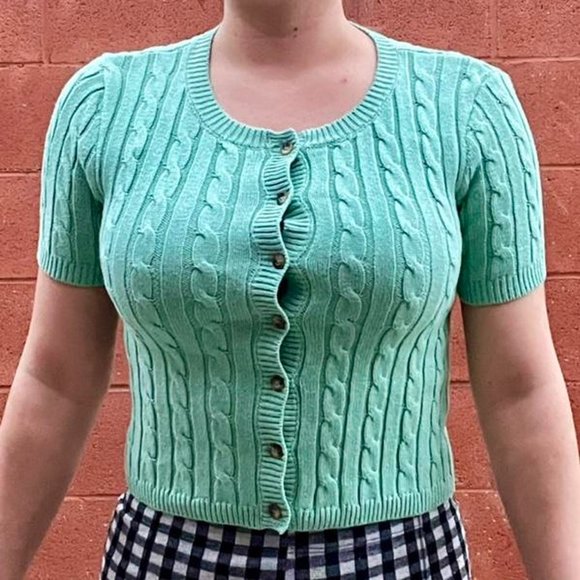 Blue Green Crop Cardigan Sweater - Picture 1 of 2